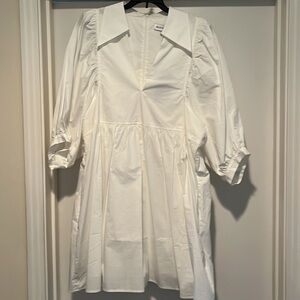 Anthro Hunter Bell white poplin dress.  NWT.  Sz L.  Lined skirt, pockets! CUTE